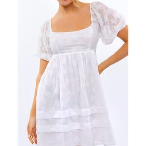 New Le Lis White Daisy‎ Floral Puff Sleeve Lining Dress Size Large